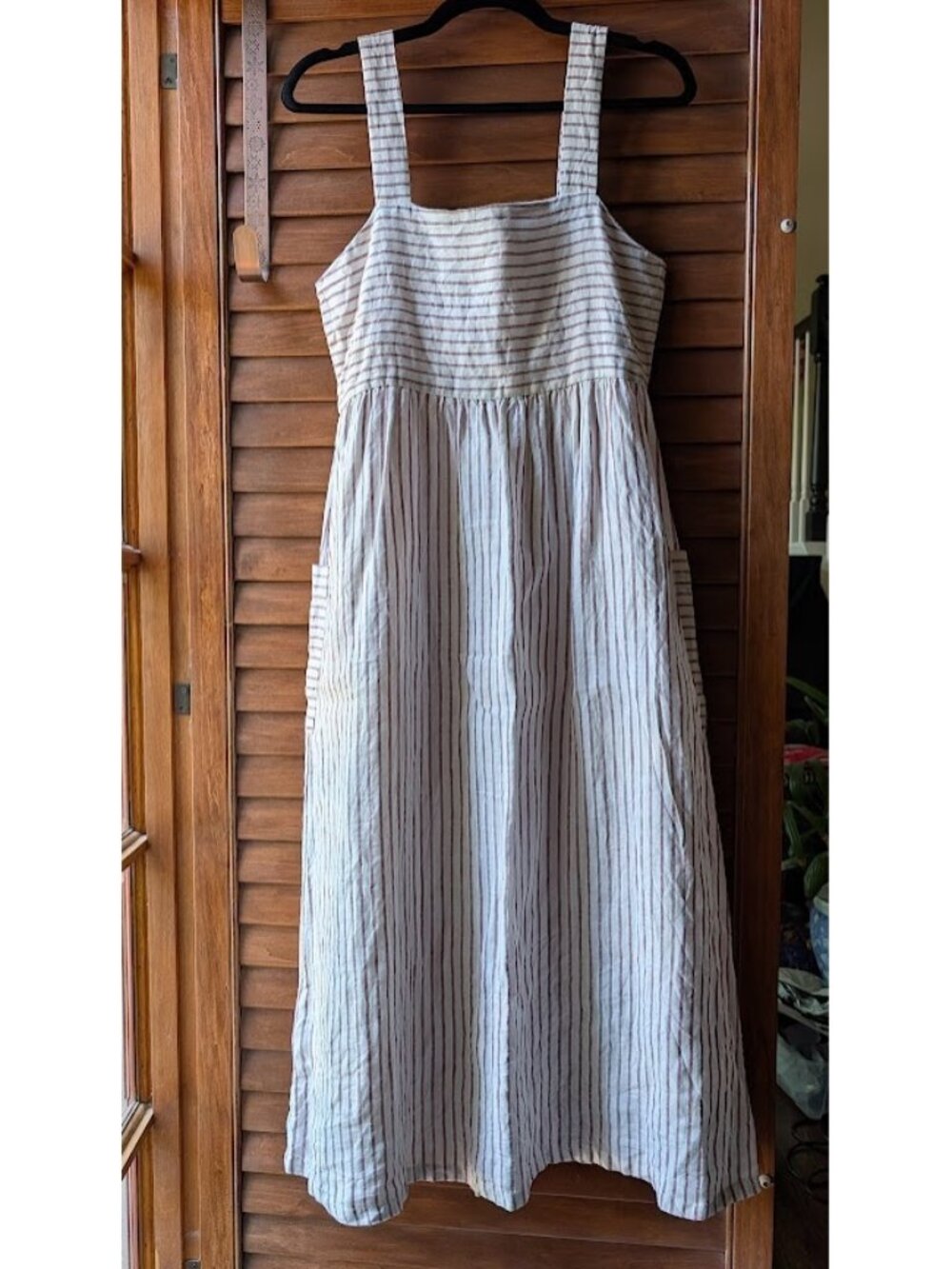 Artisan NY Linen Jumper Dress Red White Stripes Button Front Lagen Look Sz:4 - Picture 6 of 14